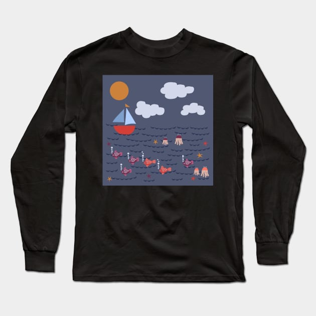 Lovely Day for A Sea Adventure Long Sleeve T-Shirt by FrancesPoff